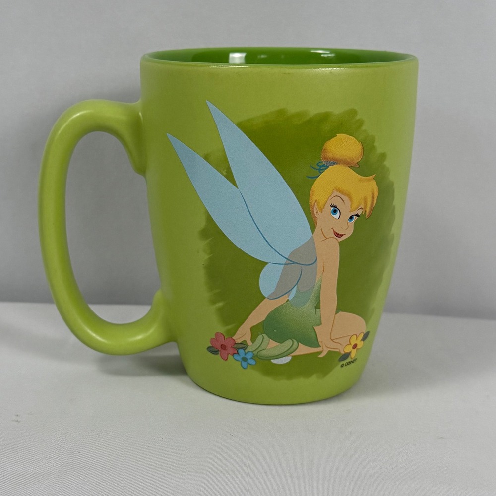 Disney Store Exclusive Tinkerbell Green Mug Fairies Flowers Dishwasher Microwave